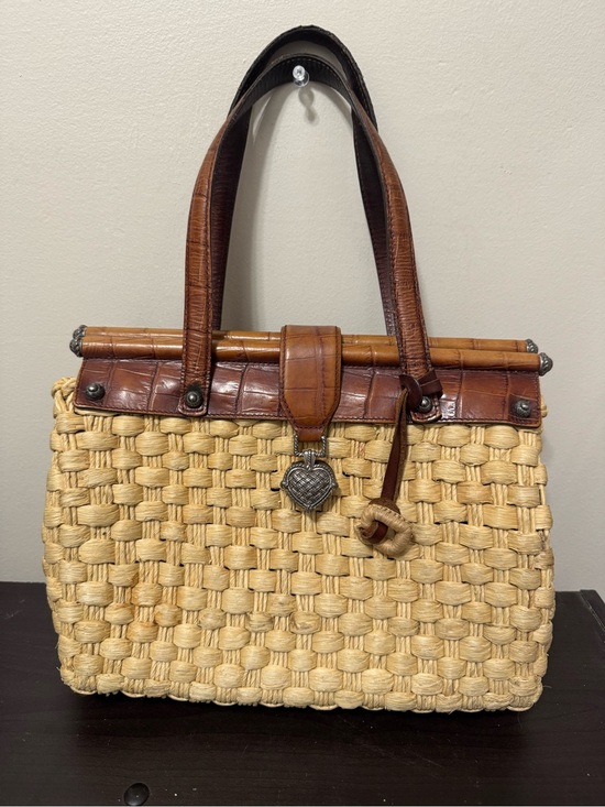 Brighton Handbags - VTG Brighton Ruth Woven Straw Leather Dr Satchel Purse EUC
